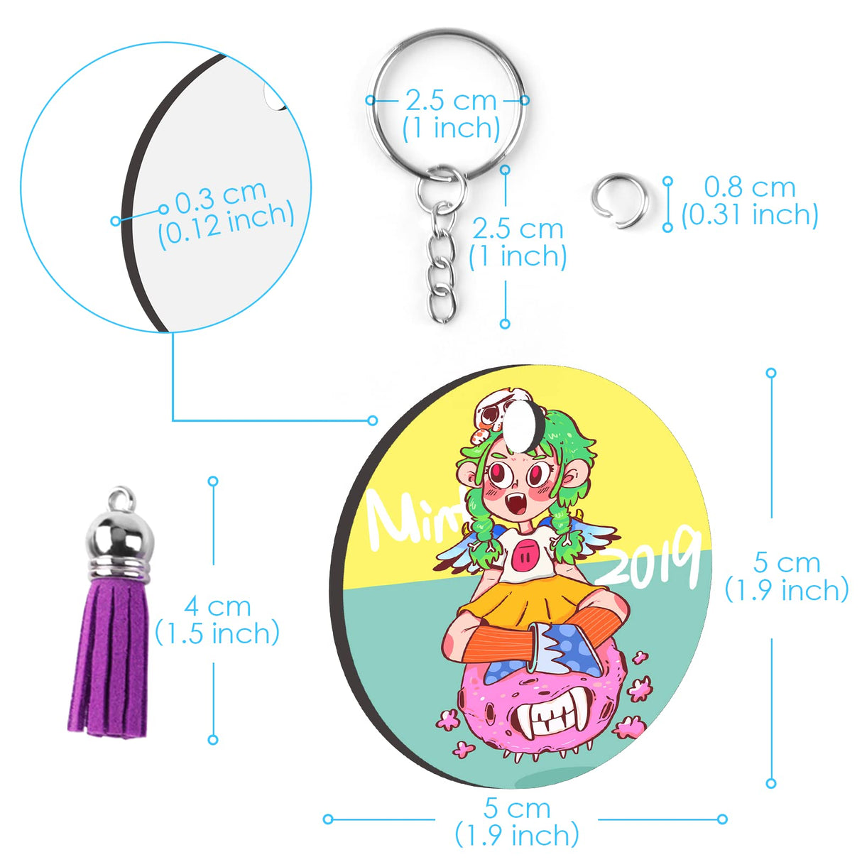 HTVRONT Sublimation Keychain Blanks Bulk - 120Pcs Sublimation Blanks Keychain with Blue Protective Film - MDF Round Keychain with Tassels - Heat Transfer Keychain Blanks Double Sided HTVRONT
