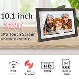 Frameo 10.1 inch Digital Picture Frame WiFi Smart Digital Photo Frame Wood IPS HD 1280 * 800 1080P Touch Screen Auto-Rotate Easy Setup to use Free Share Photos and Videos Gift for mon Father Women TIKVITO