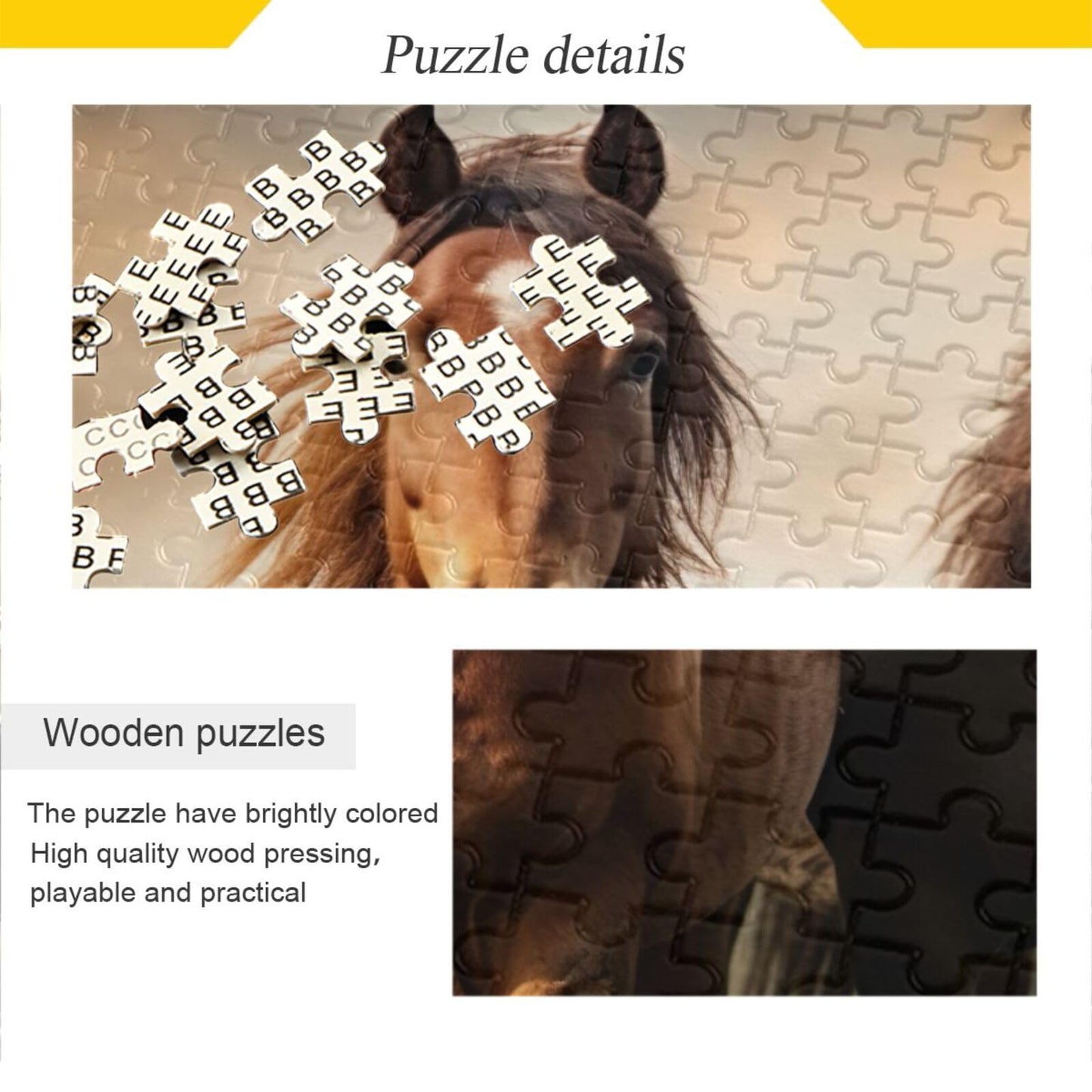 GOODOLD Horse Puzzles for Adults and Kids 500 Pieces, Wooden Jigsaw Puzzles, Happy Family Games Ideal