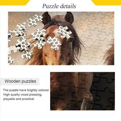 GOODOLD Horse Puzzles for Adults and Kids 500 Pieces, Wooden Jigsaw Puzzles, Happy Family Games Ideal