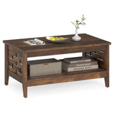 Giantex Farmhouse Coffee Table, 2-Tier Center Table with Storage Open Shelf & Woven Slatted Design, 39.5" Rectangular Accent Cocktail Table, Wood Coffee Tables for Living Room (Rustic Brown) Giantex