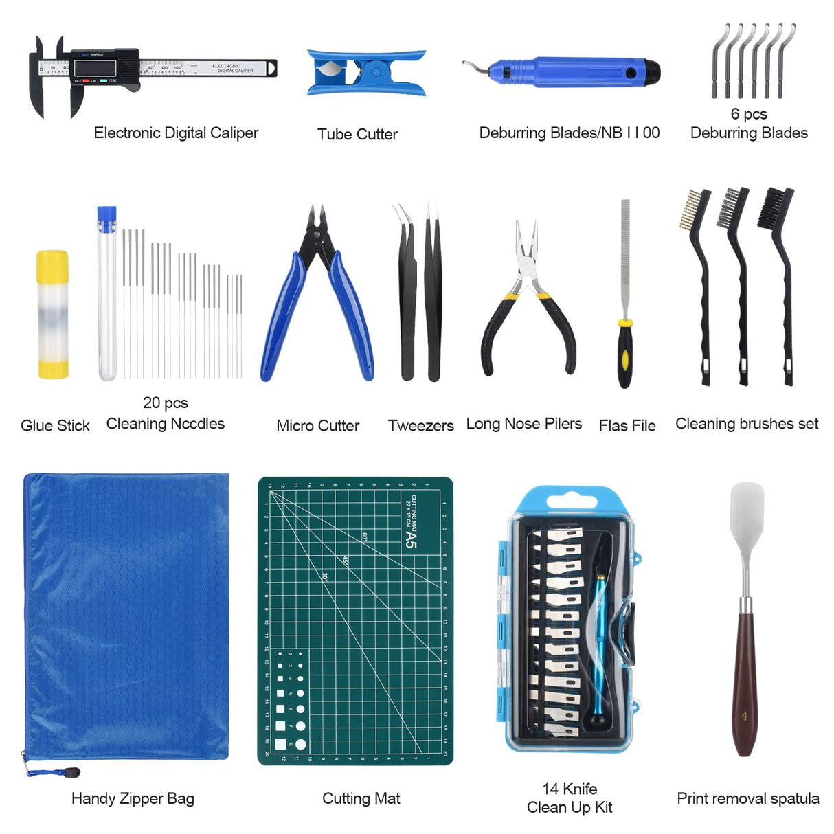 3D Printer Tools Kit, 3D Printing Accessory with 55Pcs Includes Deburring Tool, Digital Caliper, Art Knife Set, Tube Cutter, Storage Bag Suitable for 3D Print Removing, Cleaning KuanStore