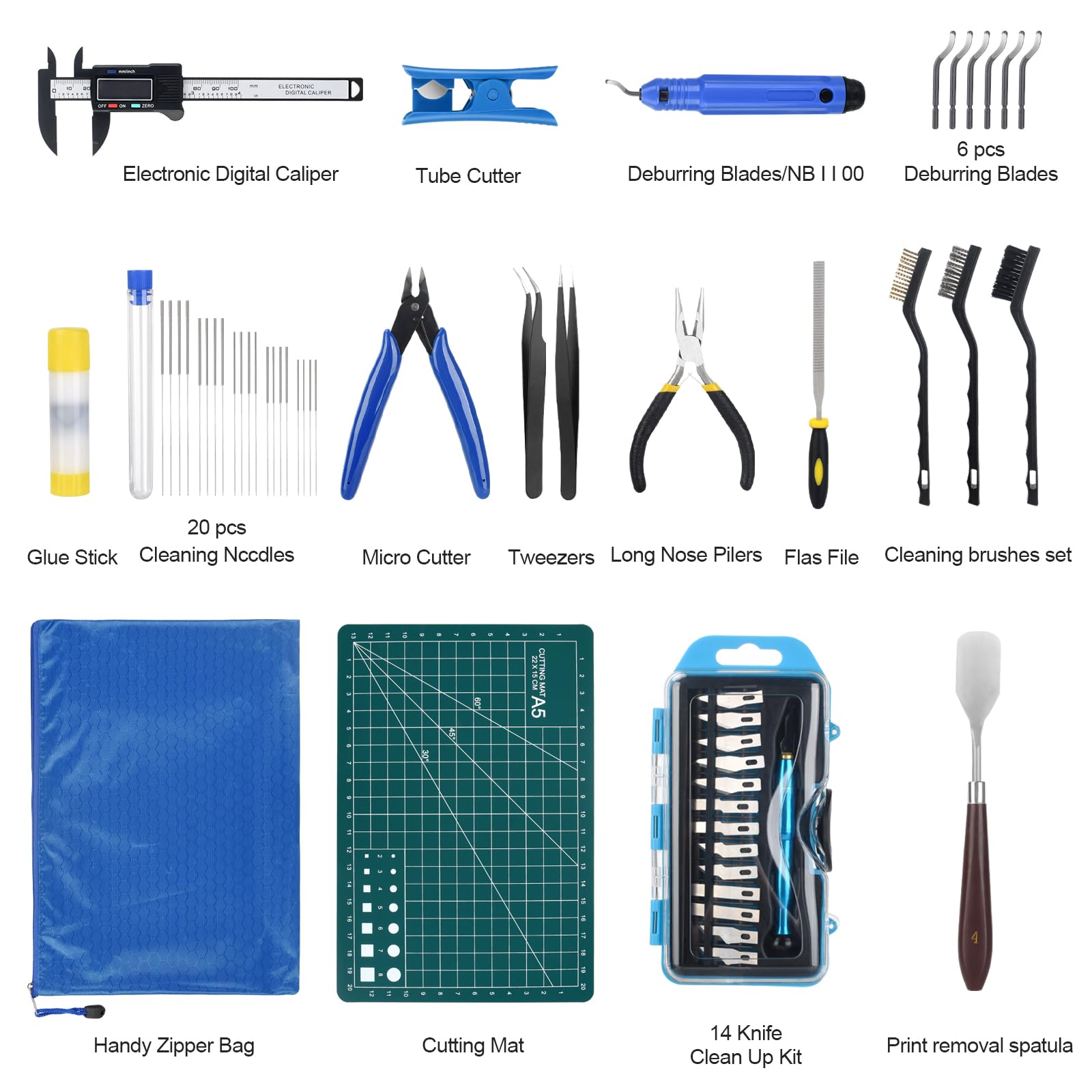 3D Printer Tools Kit, 3D Printing Accessory with 55Pcs Includes Deburring Tool, Digital Caliper, Art Knife Set, Tube Cutter, Storage Bag Suitable for 3D Print Removing, Cleaning - WoodArtSupply