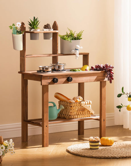 ROBUD Mud Kitchen for Kids Outdoor, Wooden Outdoor Play Kitchen, Kids Mud Kitchen with Removable Sink & Faucet, Monteeori Toys for Children Ages 3+ Years, WG404 ROBUD