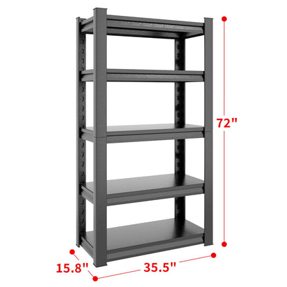 DARTIIA 72" H Garage Shelving 2500LBS Heavy Duty Storage Shelves Adjustable 5 Tier Metal Shelves for Storage Garage Industrial Shelving Utility Racks,16" D*36" W*72" H,Black - WoodArtSupply