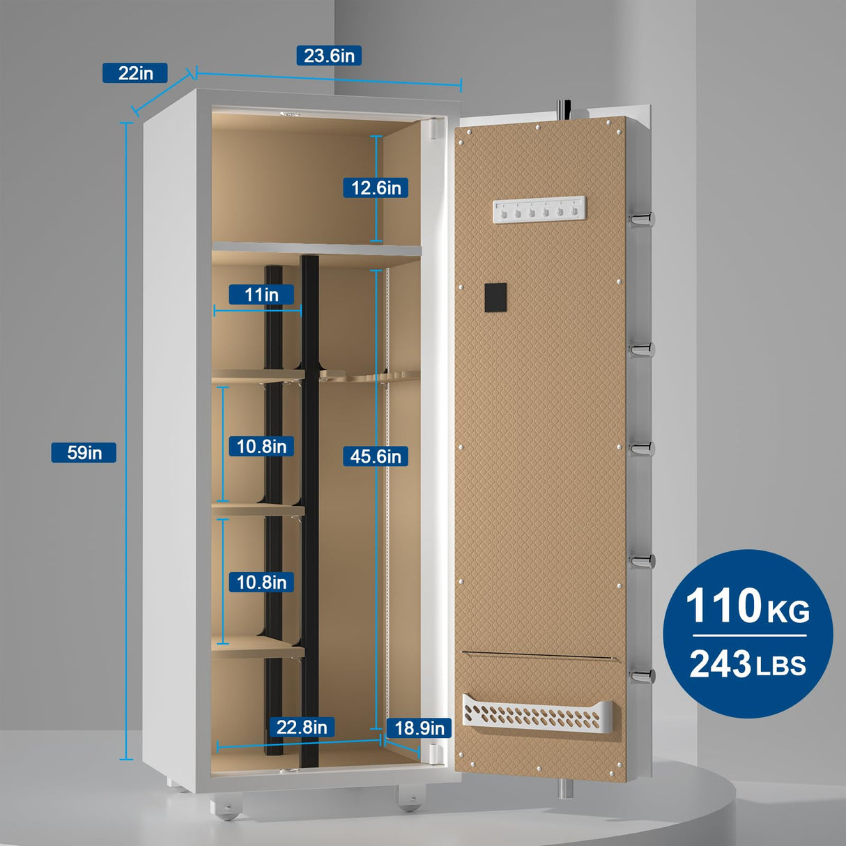 TIGERKING 【𝟐𝟒𝟑 𝐋𝐁𝐒】 2025 𝑯𝒆𝒂𝒗𝒚 𝑫𝒖𝒕𝒚 6-8 Gun Safe, Large Gun Safes for Home Rifle and Pistol, Gun Cabinets for Rifles and Shotguns with 3 Removable Shelf, White TIGERKING