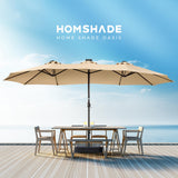 HOMSHADE Double Sided Patio Umbrellas - 15ft Solar Lights LED Lighted Outdoor Extra Large Market Table Umbrella with Base Included, Oversized Umbrella for Deck, Pool, Backyard (Beige) HOMSHADE