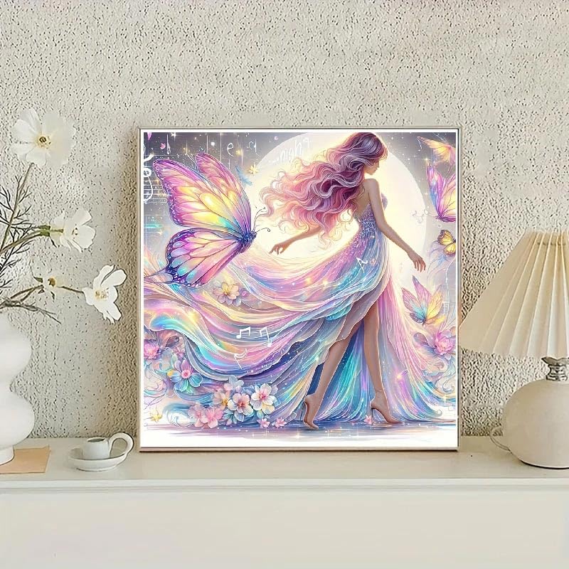 STGLCR Angel Diamond Painting Kit for Adults, Butterfly Diamond Art Kits for Beginners, Full Drill Round Gem Art Diamond Painting for Home Wall Decor Gift 12x12in STGLCR