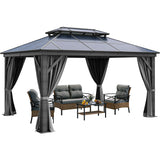 YITAHOME 10X12FT Hardtop Polycarbonate Gazebo Outdoor Patio Double Top Canopy Galvanized Iron Aluminum Column Garden Tent Curtains Netting for Backyards Decks Lawns,Gray YITAHOME
