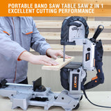 MAXXT Bandsaw with Table Saw, 10 Amp 5 Inch Deep Cut Band Saw with Lightweight Aluminum Base, Variable Speed Handheld Automatic Multipurpose Cut with Wheels Metal Saw, Portable Bandsaws for Metal Wood MAXXT