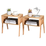 Vdomus Bamboo Stackable Nightstand Set of 2-16 inches Natural Wood Matching Side Table - Wooden Bedside Tables - Minimalist Low End Table Furniture for Living Room or Bedroom Mothers Day Gifts Vdomus