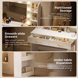 COMHOMA Vanity Desk with Lighted Mirror and Power Outlet, RGB LED Lights Makeup Vanity Set for Girls, Large Storage Capacity Dressing Table for Bedroom, 3 Lighting Modes Adjustable Brightness, White COMHOMA