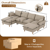 Nolohoo Cloud Couch Sectional Sofa, Modern Large Modular Sofas with Chaise, Convertible Ottoman, 112" Comfy Fluffy U Shape Sectional Couches for Living Room, Apartment, Light Brown Nolohoo