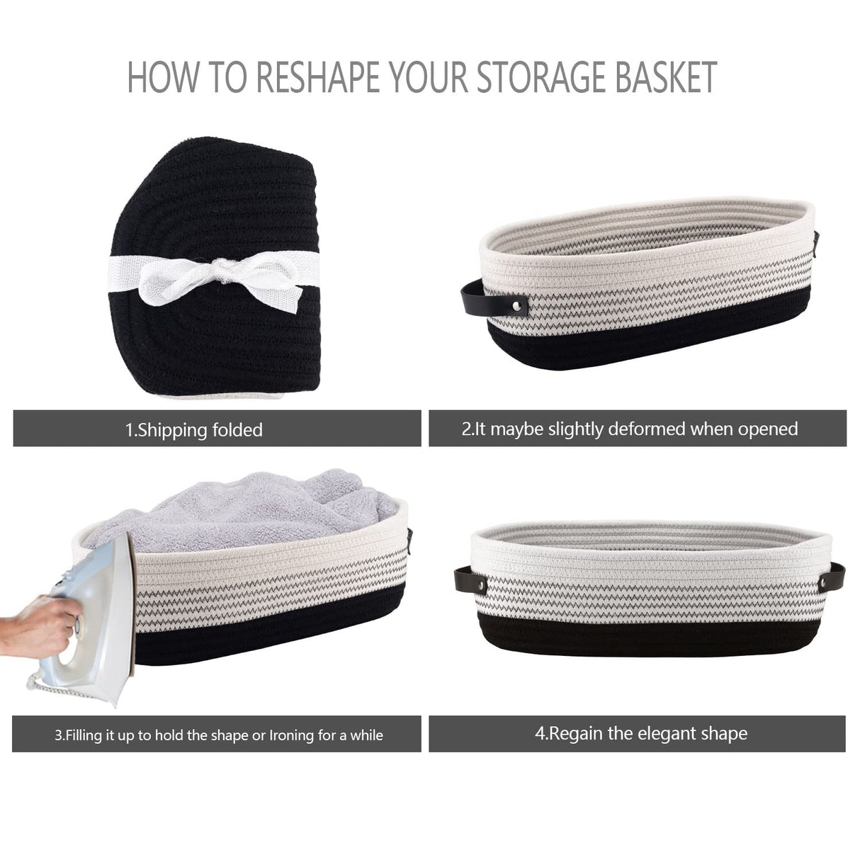 Oradrem Cotton Rope Toilet Basket Bathroom Decor Baskets, Toilet Paper Holder Basket, Farmhouse Home Decor Organizing Small Baskets 13"x5.9"x4" Black Oradrem