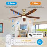 52 Inch Outdoor Ceiling Fans for Patios with Light, Large Airflow Ceiling Fan Indoor Exterior Ceiling Fan Damp Rated, Rustic Wood Ceiling Fan Gold for House Porch Gazebo Commercial, Quiet DC Motor YZEENM