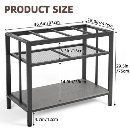 VOWNER 40-50 Gallon Fish Tank Stand - Metal Aquarium Stand, 36.6" L x 18.5" W x 29.5" H, Heavy Duty Reptile Tank Stand, Adjustable 3-Tier Fish Tank Rack Shelf for Home Office, 660LBS Capacity, Grey