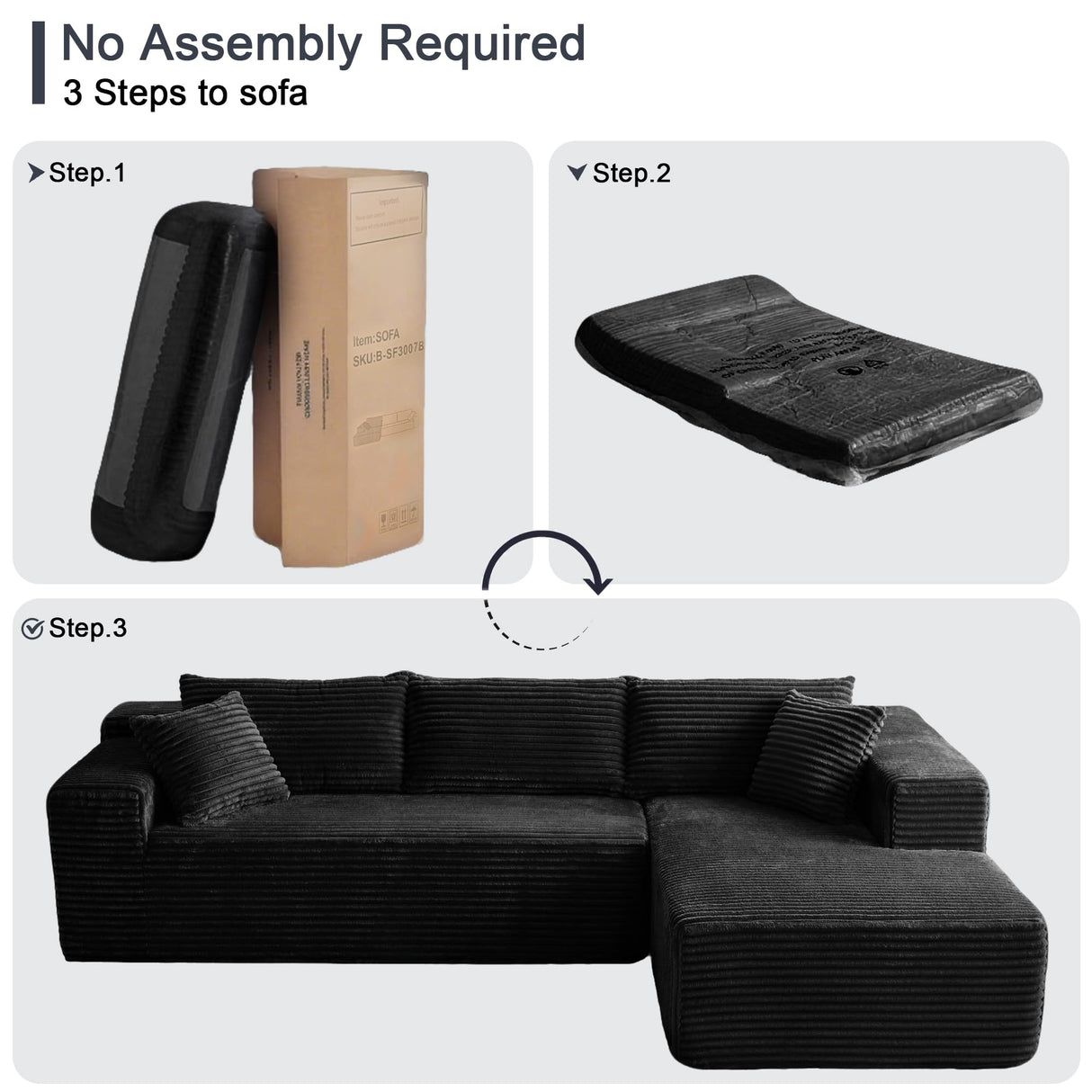 ComeWay 104" Sectional Couches for Living Room, Modular Sectional Sofa with Deep Seat, L-Shape Couch with Chaise, Cloud Couch for Living Room Bedroom, No Assembly Required (Flannel, Right) ComeWay