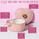 Paris Hilton Enameled Cast Iron Dutch Oven Heart-Shaped Pot with Lid, Dual Handles, Works on All Stovetops, Oven Safe to 500°F, 2-Quart, Pink Paris Hilton