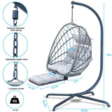 Hanging Egg Chair with Stand and Leg Rest – Rattan Wicker Swing Hammock Chair, UV-Resistant Cushion, Heavy-Duty Frame for Indoor & Outdoor Patio, Bedroom, Balcony, Garden – 330 lbs Capacity. Outlux