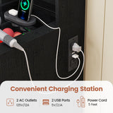 BTHFST Farmhouse Makeup Vanity with Lights & Sliding Mirror, Glass Top Vanity Desk with Charging Station, Large Makeup Table with 5 Drawers & Shelves BTHFST