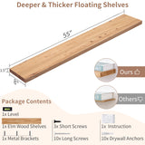 Axeman 55 Inch Fireplace Mantel Shelf - 8 Inch Deep Rustic Solid Elm Wood Floating Shelf, Wall Mounted Farmhouse Display Shelf with Invisible Heavy Duty Metal Bracket, Natural Axeman