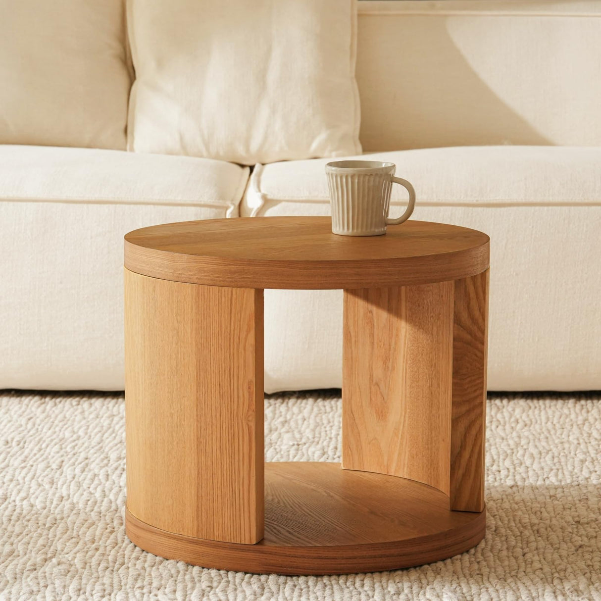 FAME HOME Round Nesting Coffee Table Set of 2,31.5" Large & 18" Small Low Tables with Wood Look Top,Space-Saving Side Tables for Living Room,Bedroom,Office,Minimalist Center Table Set (Brown, L+S) FAME HOME