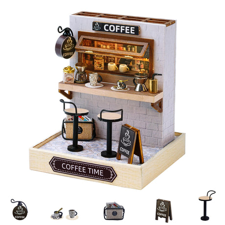 Flever Dollhouse Miniature DIY House Kit Creative Room with Furniture for Romantic Valentine's Gift (Coffee Time) Flever