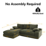 GNIXUU Corduroy Cloud sectional couches for Living Room, 98.4" Fluffy Large L Shaped Sofa with Deep Seat & Comfy Chaise, Upholstered Modular 3 Seat Couch Sleeper for Apartment, Studio, Office, Green GNIXUU