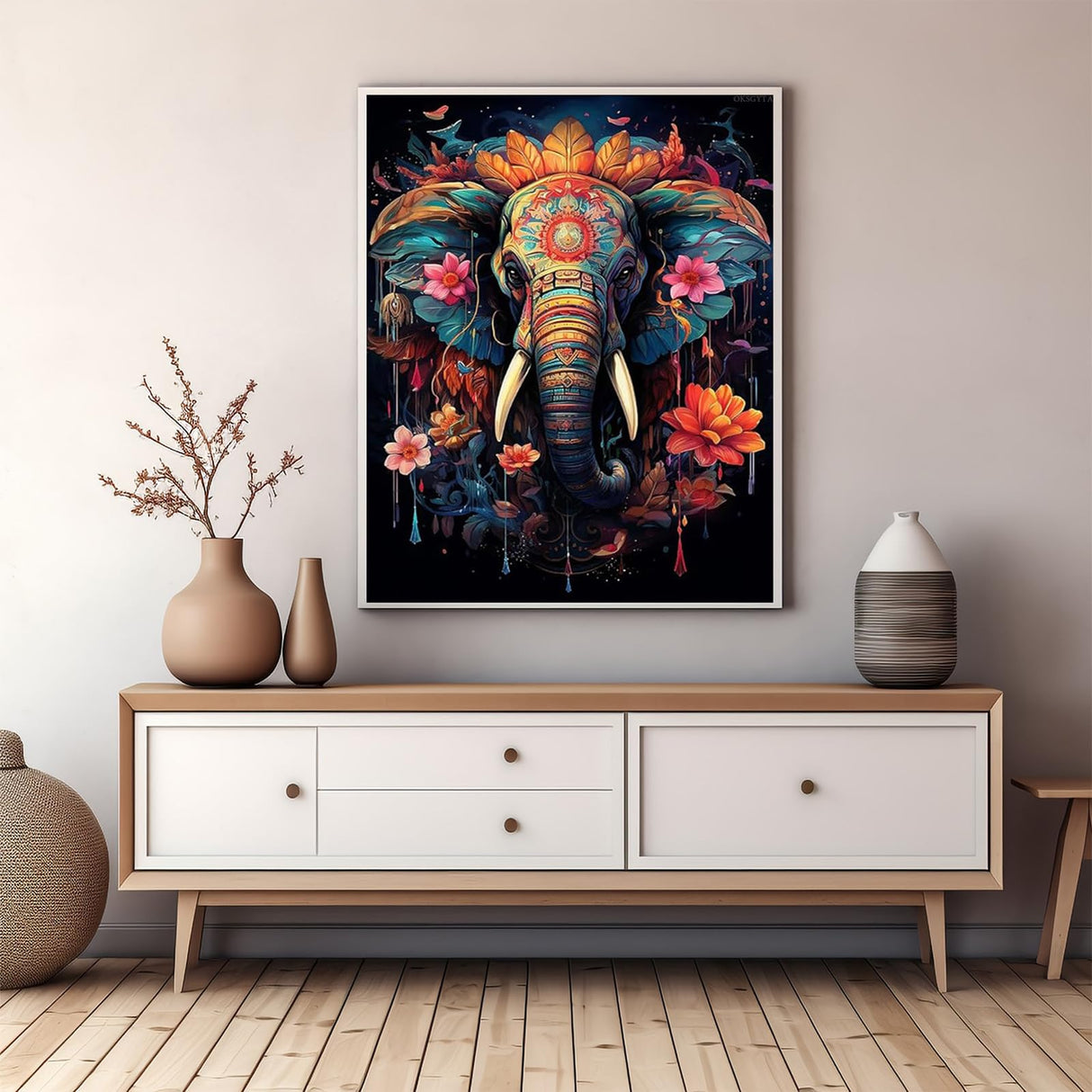OKSGYTA Paint by Numbers Kit for Adults Beginner Elephant, Acrylic Flower Oil Painting by Numbers Kits with PaintBrushes Paintwork Art Crafts Canvas for Home Decor 16x20 Inch OKSGYTA
