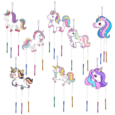 CRASPIRE 16 Pack DIY Wind Chime Kits Unicorn Make Your Own Wind Chime Coloring Wooden Easter Craft for DIY Crafts Activity Birthday Christmas Summer Party Decoration