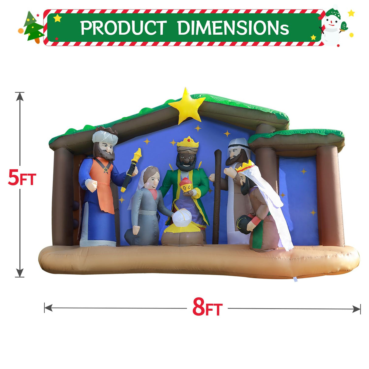 DomKom Large 8FT Christmas Inflatables Nativity Scene Outdoor Decorations, LED Lights Holiday Blow Up Yard Decoration Nativity Sets for Garden Lawn Yard Decor DomKom