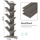 SHEEPAM 10 Tier Tree Book Shelf, Floor Standing Wood Bookshelf for Narrow Space, Storage Organizer Bookshelves for Books/CDs/Magazine, Bookcase with Shelves for Home Office, Living Room - Light Grey SHEEPAM