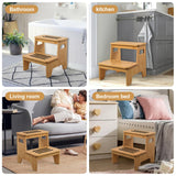 Wooden 2-Step Stool, Bamboo Step Stool with Handles, DIY Non-Slip Surface, Portable Stepping Stool for Kitchen, Toilet, Bathroom Sink, Bedroom, Natural BShome