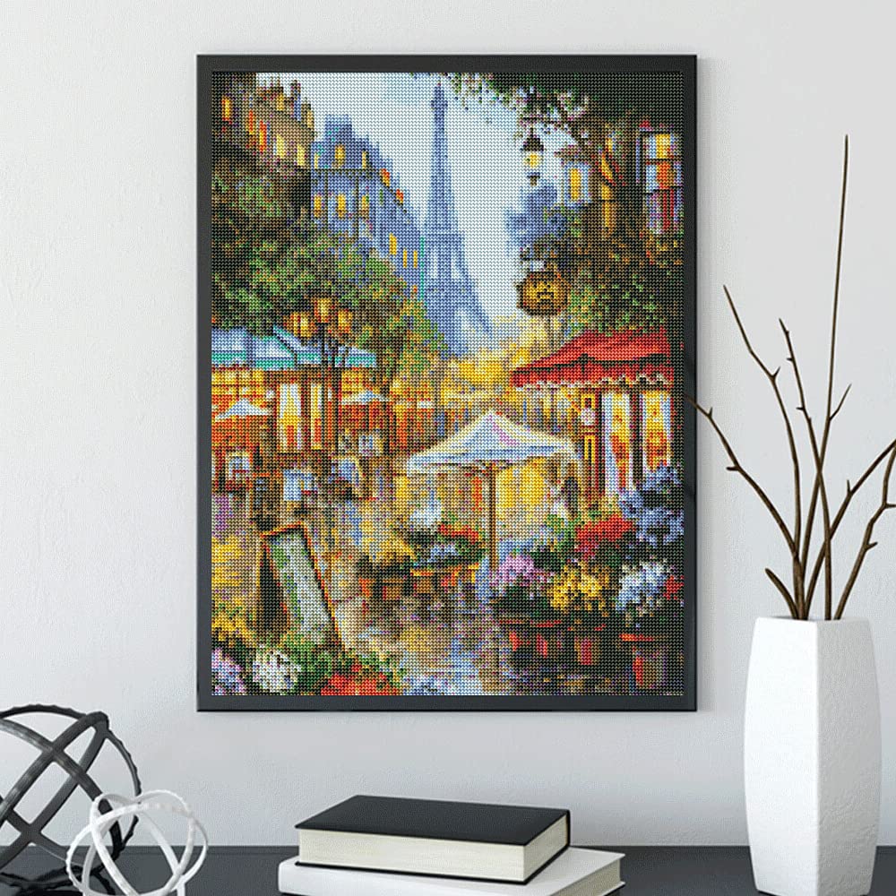 LANDFAIR Diamond Painting Kits - 15x20 inch Round Full Drill Flower Shop de Paris Diamond Art Kits for Adults LANDFAIR