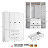 TOKSOM 4 Doors Freestanding Armoire Wardrobe Closet, 72" White Bedroom Wooden Closet Large Capacity Storage Armoire with 3 Drawerse and 3 Hanging Rod Shelves Clothes Organizer TOKSOM