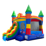 Inflatable Bounce House with Slide for Kids (Without Blower) - 18 x 12 x 14.5 Foot Rainbow Smiley Face Backyard Inflatable Bouncy House - Built-in Bladder Water Misting System Pogo Bounce House