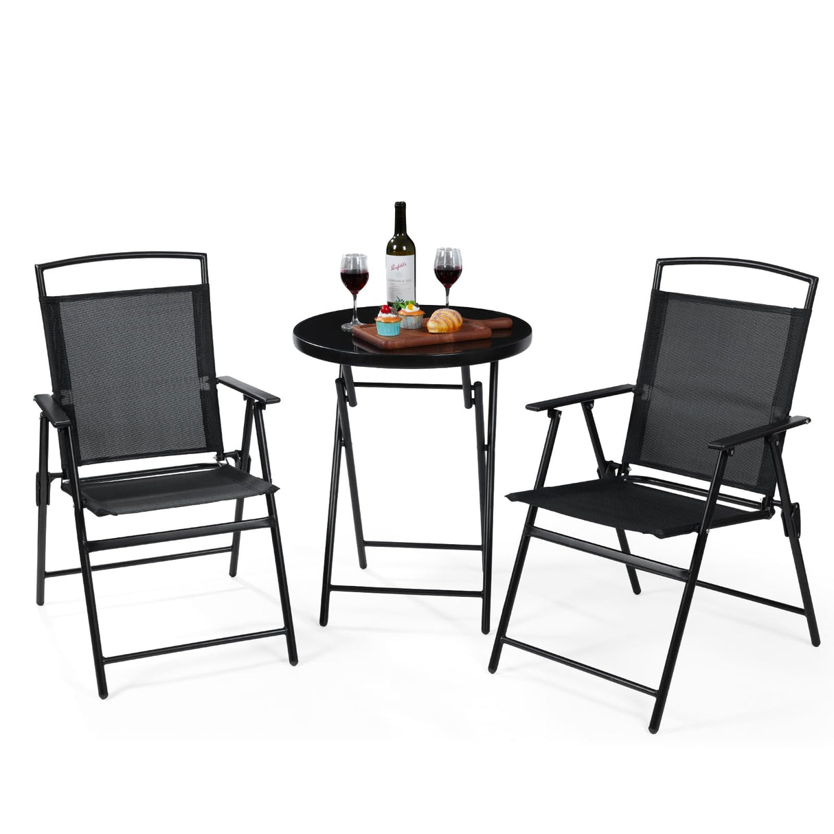 Backyard Expressions 3-Piece Folding Bistro Set – Outdoor Patio Furniture Set with 2 Mesh Chairs & Round Table – Weather-Resistant, Portable & Space-Saving Design for Balcony, Deck, Garden BACKYARD EXPRESSIONS PATIO · HOME · GARDEN