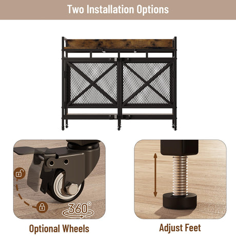 Dog Crate Furniture 48 Inch Wooden Dog Kennel for XLarge Dogs, Heavy Duty Dogs Furniture Indoor Wire Dog Cage with Adjustable Feet & 360° Wheels, Decorative Pet House End Table, Antique Brown COZPAW