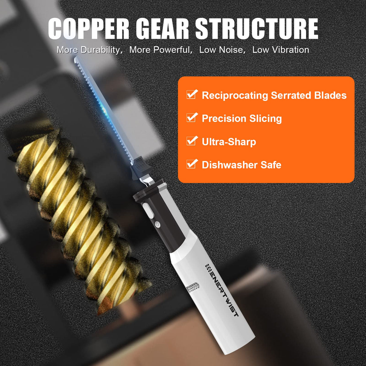 ENERTWIST Cordless Rechargeable Electric Knife 1S Quick Start One-Hand Operation with 4 Stainless Steel Blades and Safety Lock Button, Carving Bread, Meats, Turkey, Crafting Foam ENERTWIST