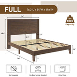 LUXOAK Solid Wood Bed Frame with High Headboard, Full Size Platform Bed Frame with Wood Slats/No Box Spring Needed/Noise-Free, Brown Black LUXOAK