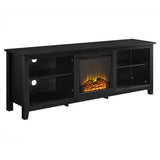 Walker Edison Wren Classic 4 Cubby Fireplace TV Stand for TVs up to 80 Inches, 70 Inch, Black Walker Edison