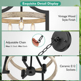 3-Light Rustic Farmhouse Pendant Hanging Light Adjustable Height Max 68in, Convertible Vintage Semi Flush Mount Ceiling Light Fixture Black Metal Chandelier White Birch Wood Finish Kitchen Dining Room BesLowe
