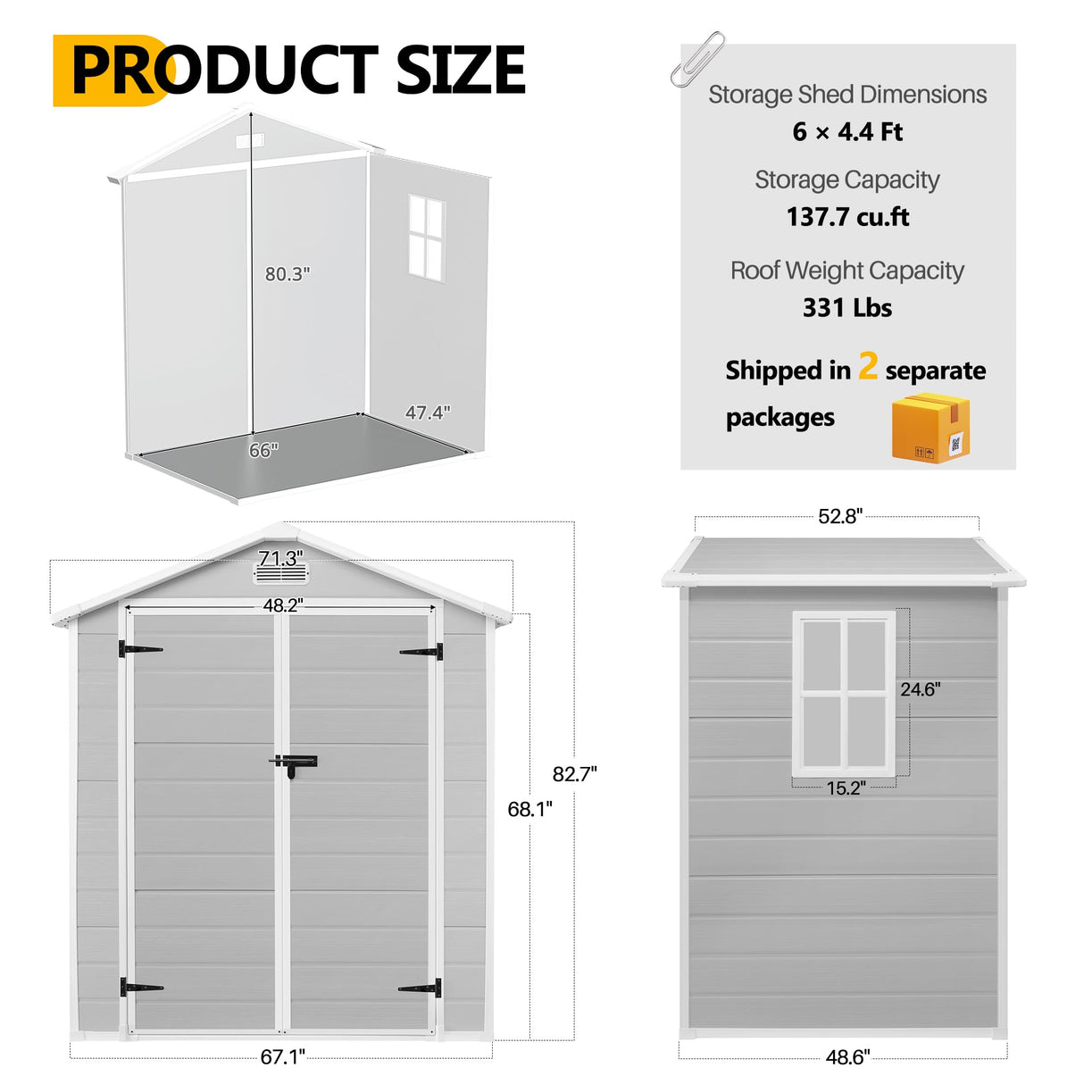 HUGROVE 6 * 4.4 FT Resin Outdoor Storage Shed Plastic Shed with Floor, Reinforced Floor for Patio Furniture, Gardening Tools, Lawn Mower, Plastic Garden Shed with Lockable Door for Backyard (Gray) HUGROVE