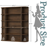 TVU 5-Tier Wood Book Shelf, 47" Wide Large Bookshelf and Bookcase, 62" Tall Bookshelf with Curved Side Shelves, Freestanding Wood Display Book Shelves for Living Room, Home Office, Walnut TVU