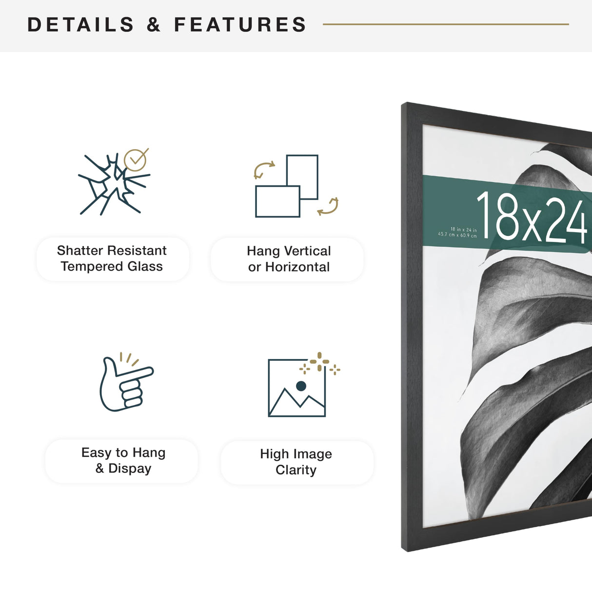 MCS Studio Gallery 18x24 Poster Frame Black Woodgrain, Vertical & Horizontal Wall Hanging Large Picture Frame for Photos, Posters & Art Prints (1-Pack) MCS