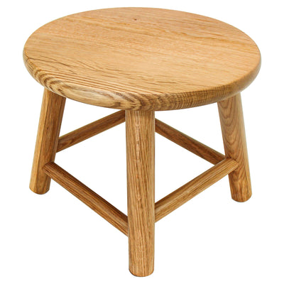 CONSDAN Kids Stool, Milking, USA Grown Oak, Plant Stand, Handcrafted Solid Wood, 9" Low, Round Step, Wooden for Kids, Small Short, Shoe Changing (Natural)