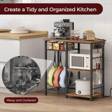 MAHANCRIS Bakers Rack with Power Outlet, Microwave Stand with Adjustable Mesh Rack, Coffee Bar Station, Kitchen Storage Racks with 6 S Hooks, for Kitchen, Dining Room, Rustic Brown and Black BRHR80E01 MAHANCRIS