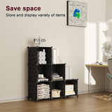 UNKU 6 Cube Storage Organizer, Bookcase Bookshelf with Pattern, Closet Organizer Cabinet, Storage Cube Shelf, Open Storage Shelves for Bedroom, Living Room, Home Office, Black UNKU
