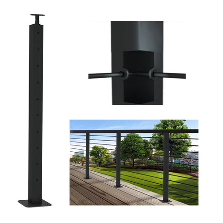 LANGLIER 1 PC Cable Railing Post 36"x2"x2"（Square Column 33"） Stainless Steel Black Finish, for Stairs and Deck handrails，can be Installed on Wood or Concrete Floor. (Corner Post, Black) LANGLIER