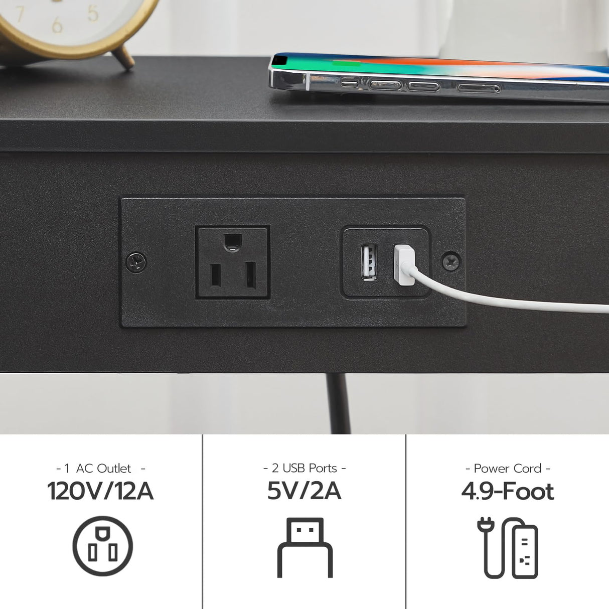 HOOBRO Side Table with Charging Station, Set of 2 End Tables with USB Ports and Outlet, Nightstand with 2-Tier Storage Shelf, for Living Room, Bedroom, Small Space, Black BK91UBZP201 HOOBRO